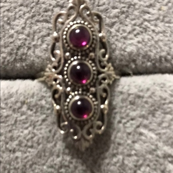 New Sterling Silver Pink Ruby Trio Triple Ring Size 8-8.25 w/Filigree Setting - Picture 7 of 16